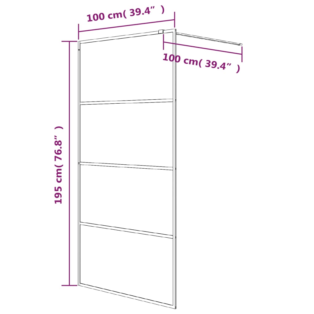 Inloopdouchewand 100x195 cm transparant ESG-glas zilverkleurig