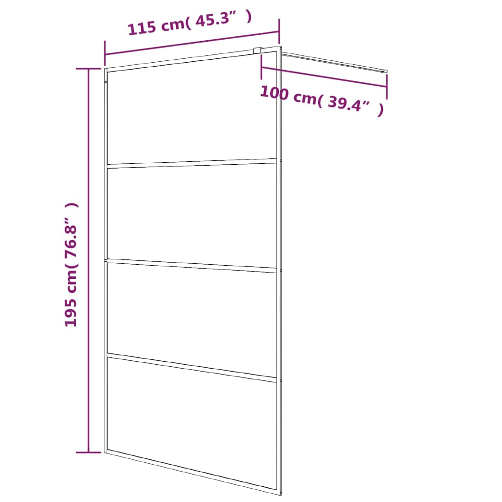 Inloopdouchewand 115x195 cm transparant ESG-glas zilverkleurig