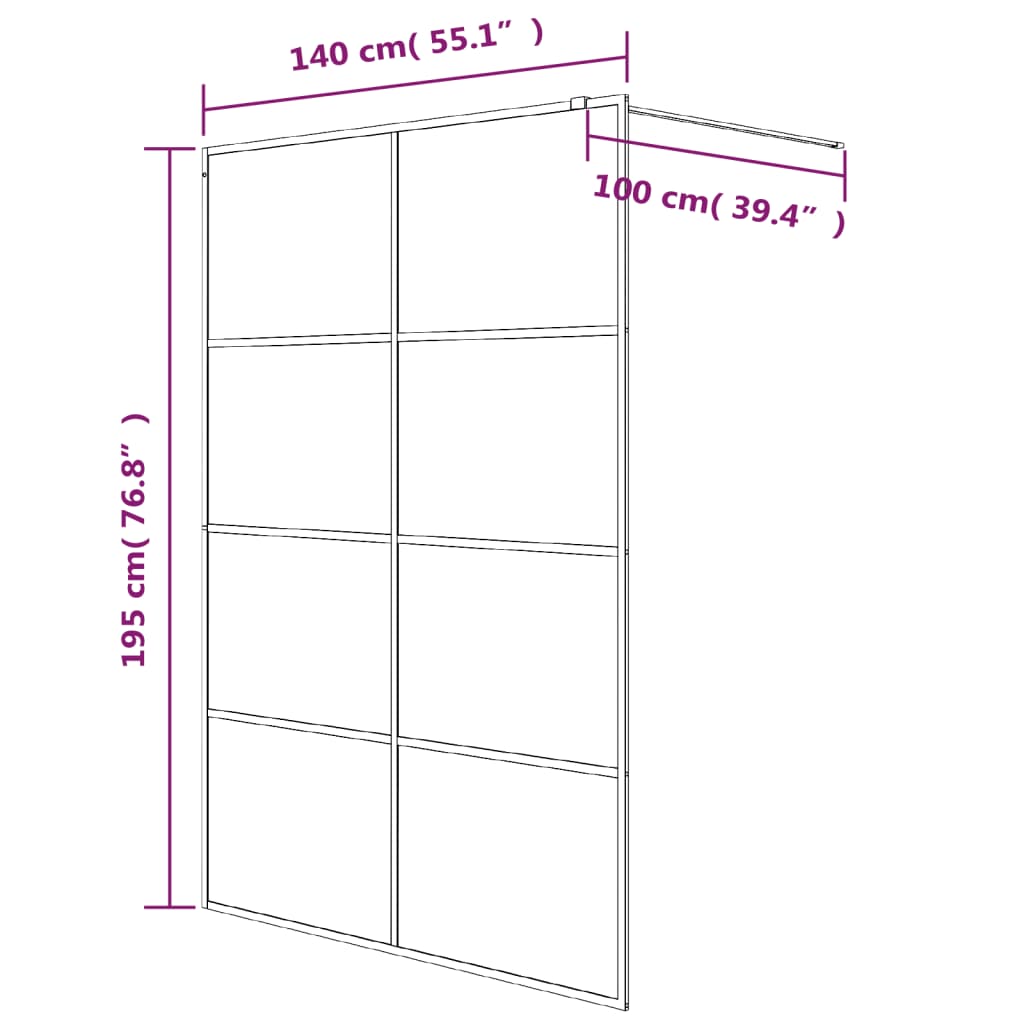 Inloopdouchewand 140x195 cm transparant ESG-glas zilverkleurig
