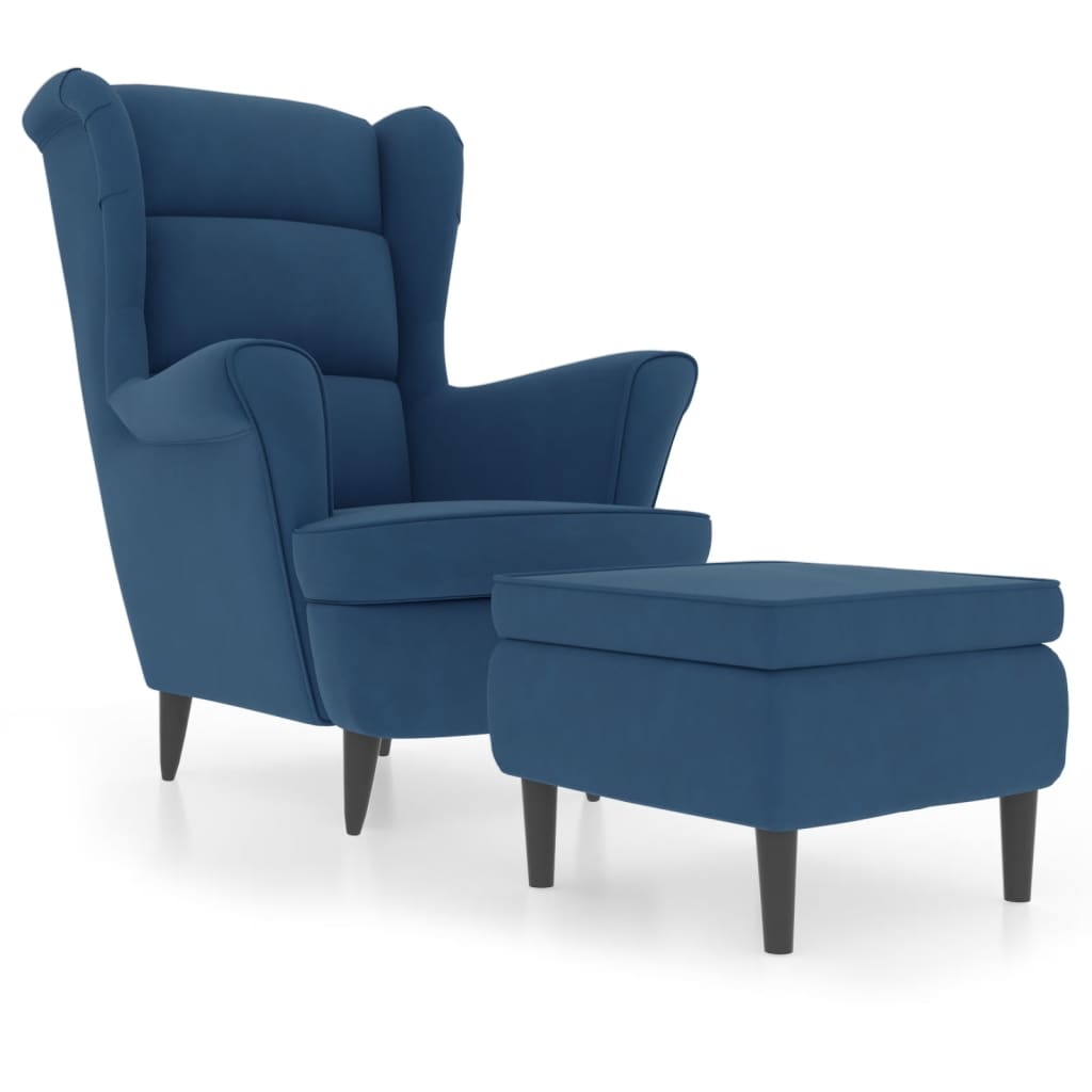 Fauteuil met voetenbank fluweel blauw