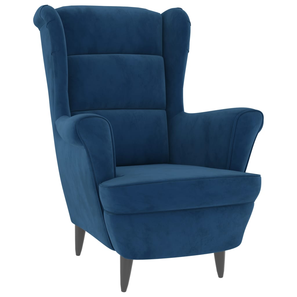 Fauteuil met voetenbank fluweel blauw