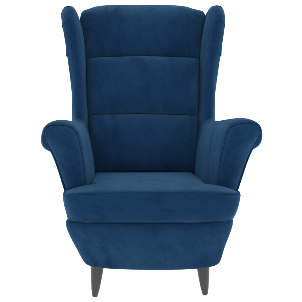 Fauteuil met voetenbank fluweel blauw