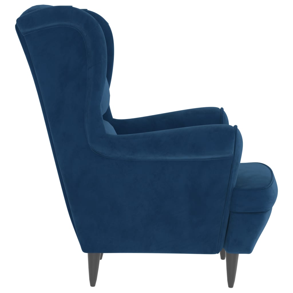 Fauteuil met voetenbank fluweel blauw