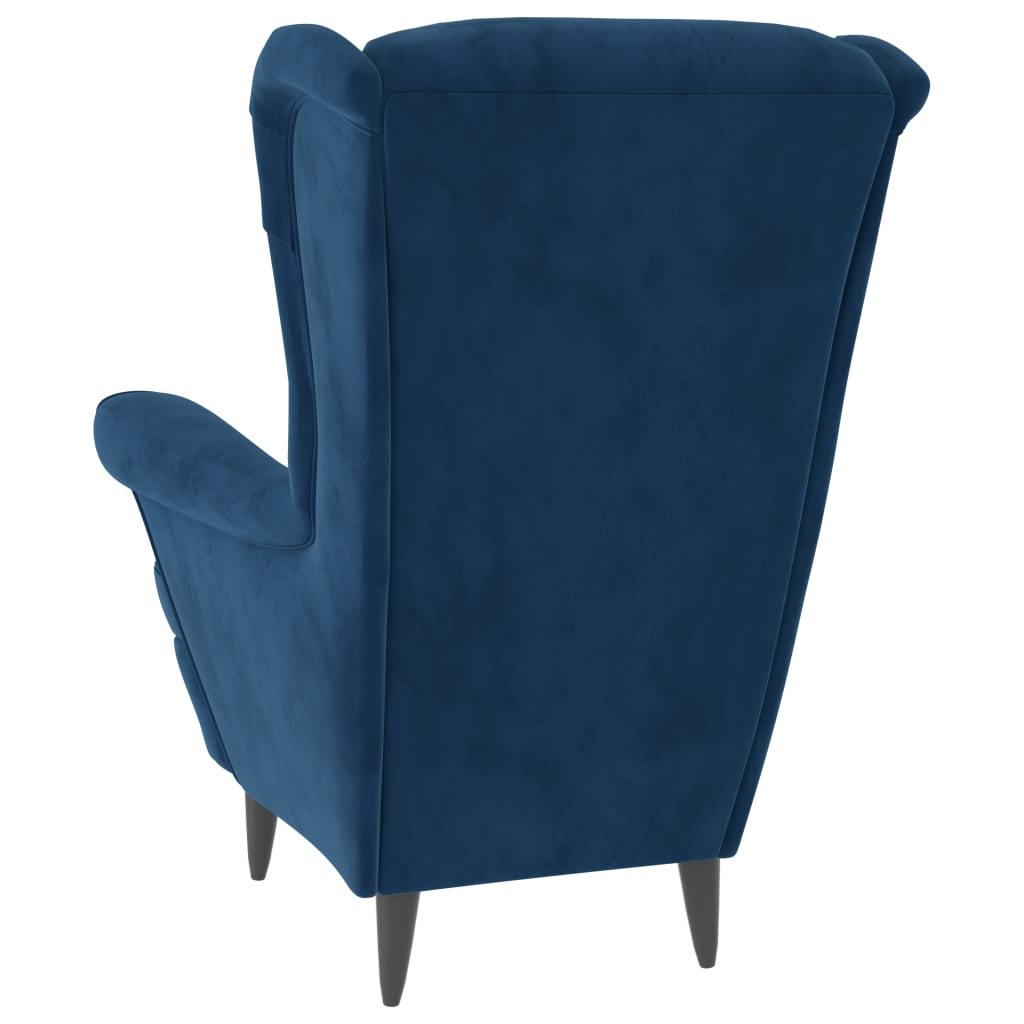 Fauteuil met voetenbank fluweel blauw
