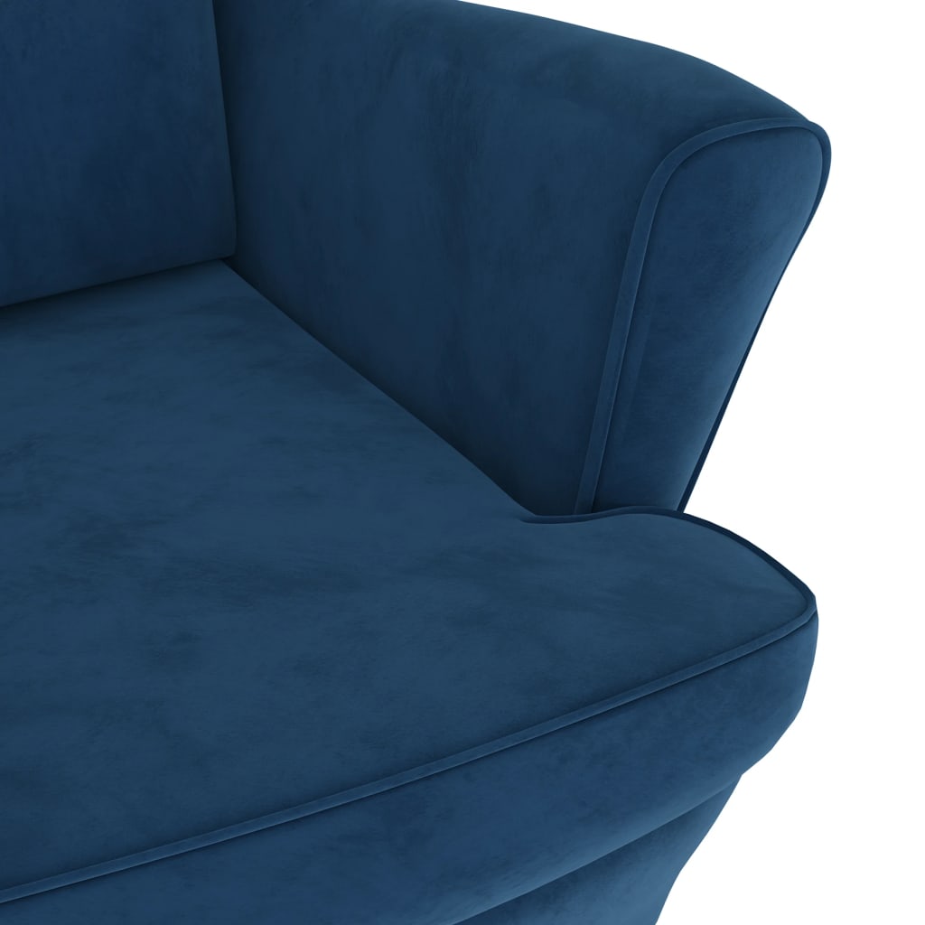 Fauteuil met voetenbank fluweel blauw