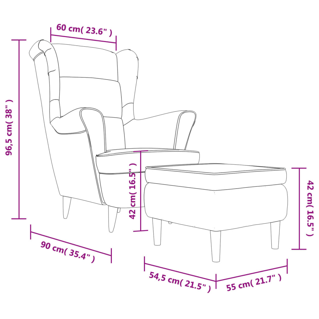 Fauteuil met voetenbank fluweel blauw