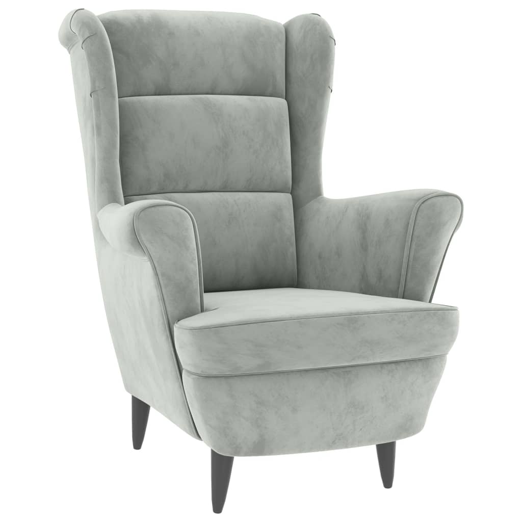 Fauteuil met voetenbank fluweel lichtgrijs