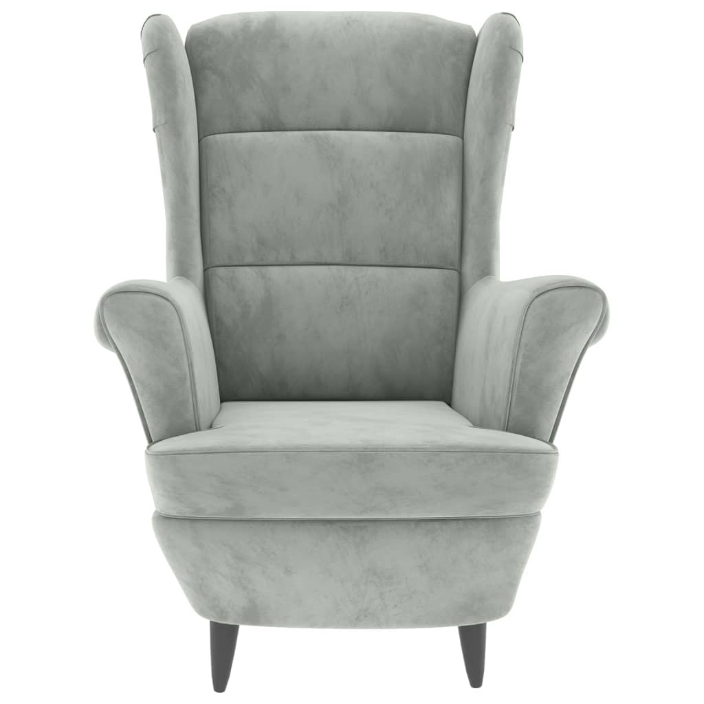 Fauteuil met voetenbank fluweel lichtgrijs