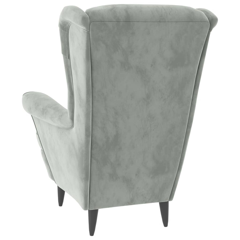 Fauteuil met voetenbank fluweel lichtgrijs