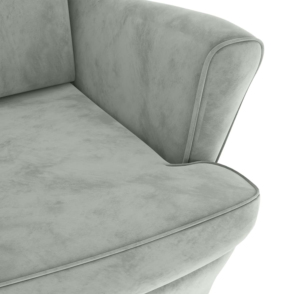 Fauteuil met voetenbank fluweel lichtgrijs