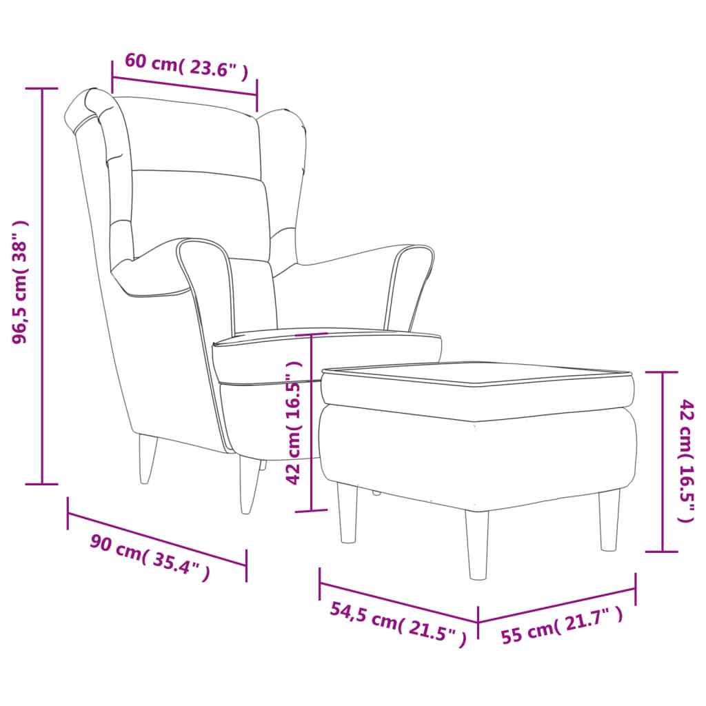 Fauteuil met voetenbank fluweel lichtgrijs
