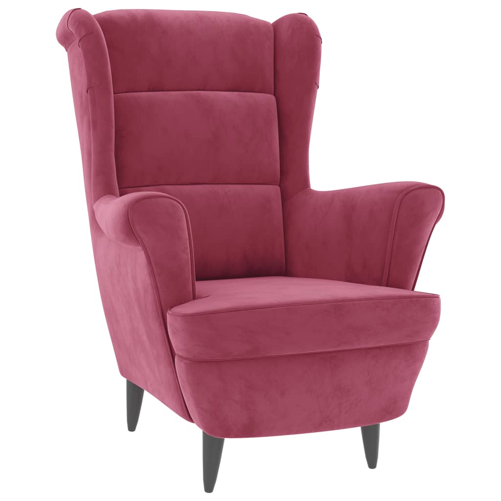 Fauteuil met voetenbank fluweel wijnrood