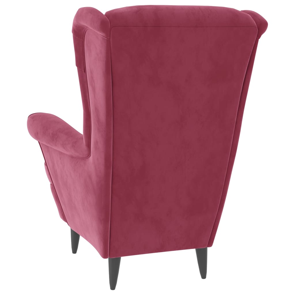 Fauteuil met voetenbank fluweel wijnrood
