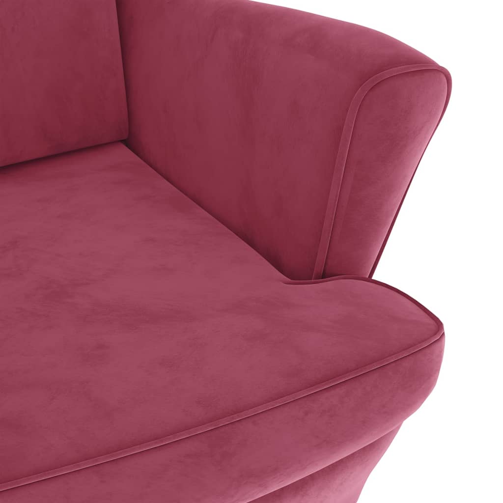Fauteuil met voetenbank fluweel wijnrood
