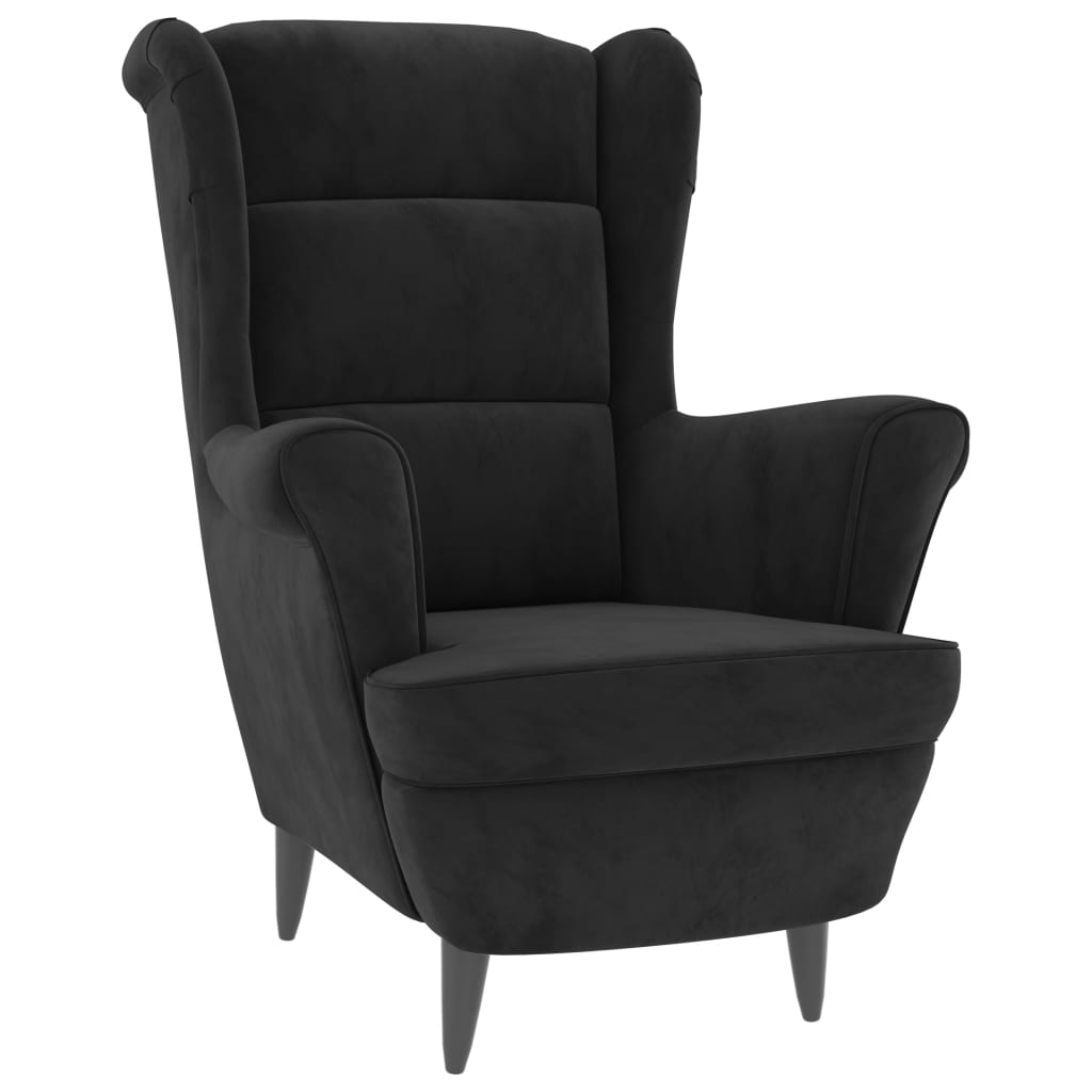 Fauteuil met voetenbank fluweel zwart