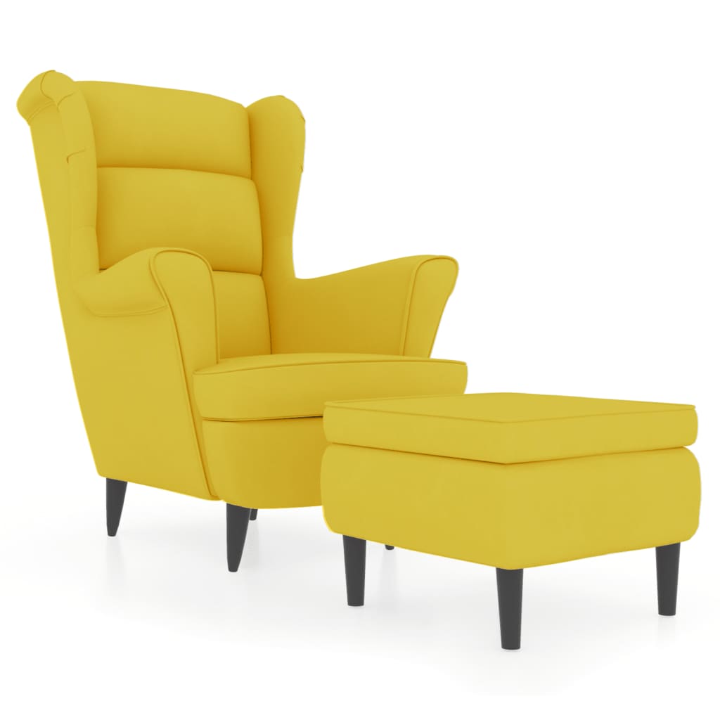 Fauteuil met voetenbank fluweel mosterdgeel