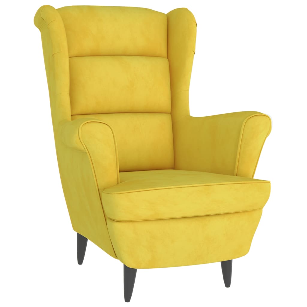 Fauteuil met voetenbank fluweel mosterdgeel