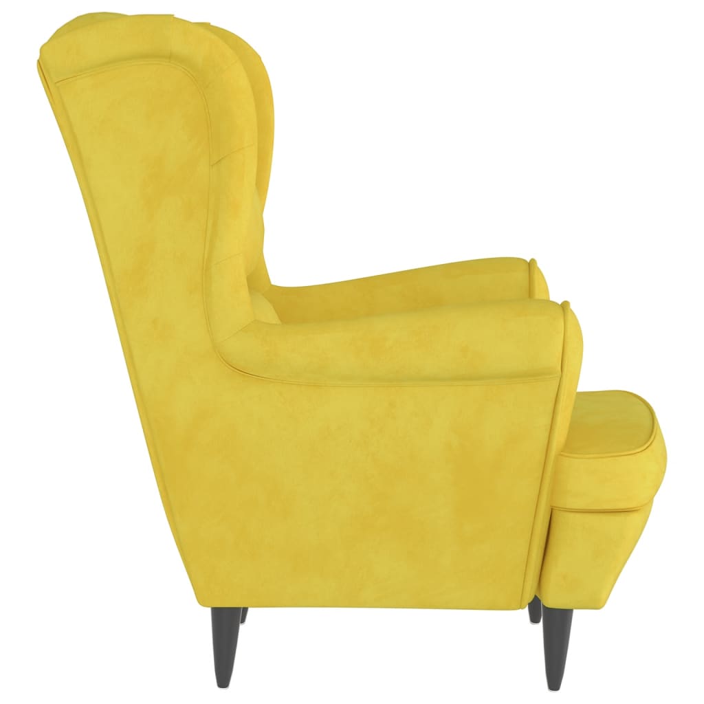 Fauteuil met voetenbank fluweel mosterdgeel