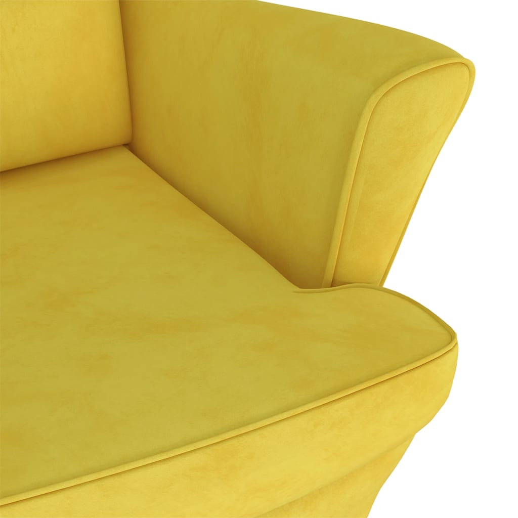 Fauteuil met voetenbank fluweel mosterdgeel