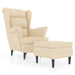 Fauteuil met voetenbank fluweel crèmekleurig