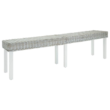 Bankje 160x35x45 cm natuurlijk kubu rattan en mahoniehout wit