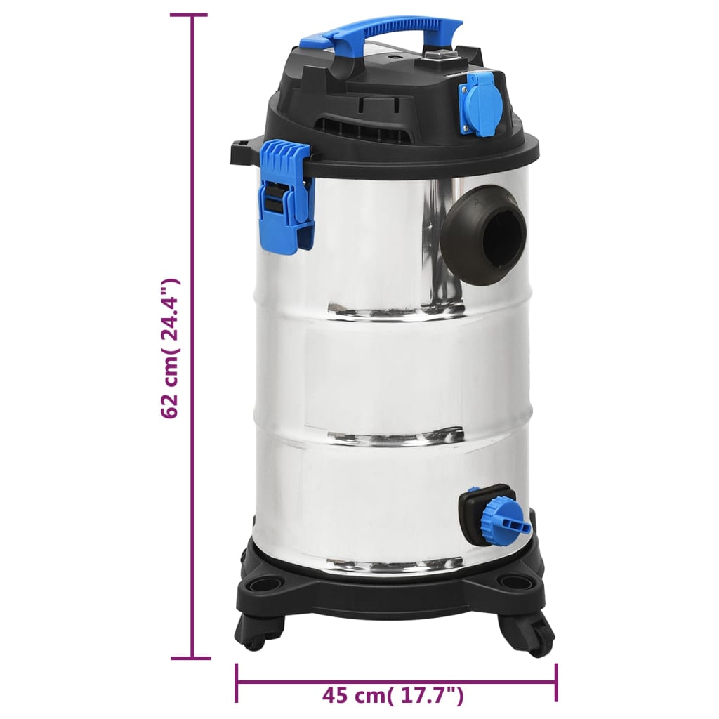 Nat- en droogzuiger 1200 W 30 L zilverkleurig