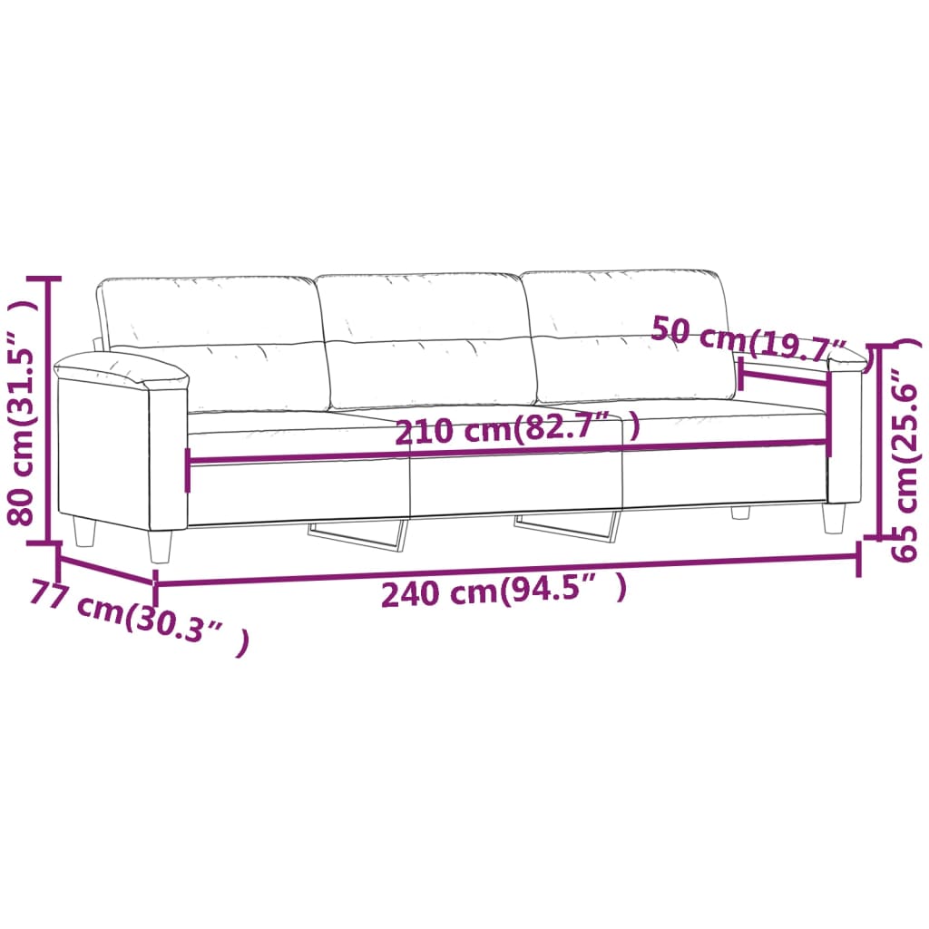 Driezitsbank 210 cm microvezelstof donkergrijs