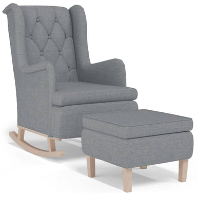 Fauteuil met schommelpoten en voetenbank stof lichtgrijs