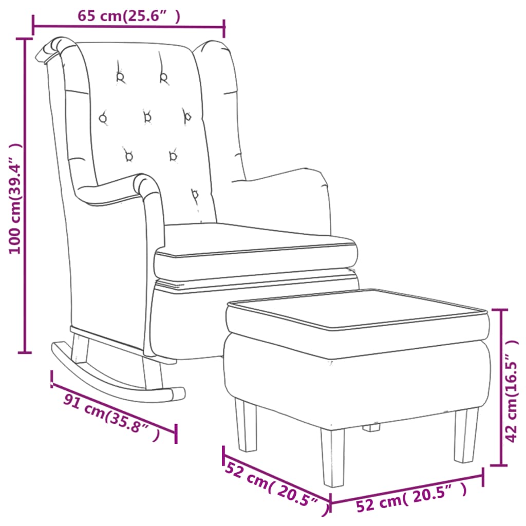 Fauteuil met schommelpoten en voetenbank stof donkergrijs