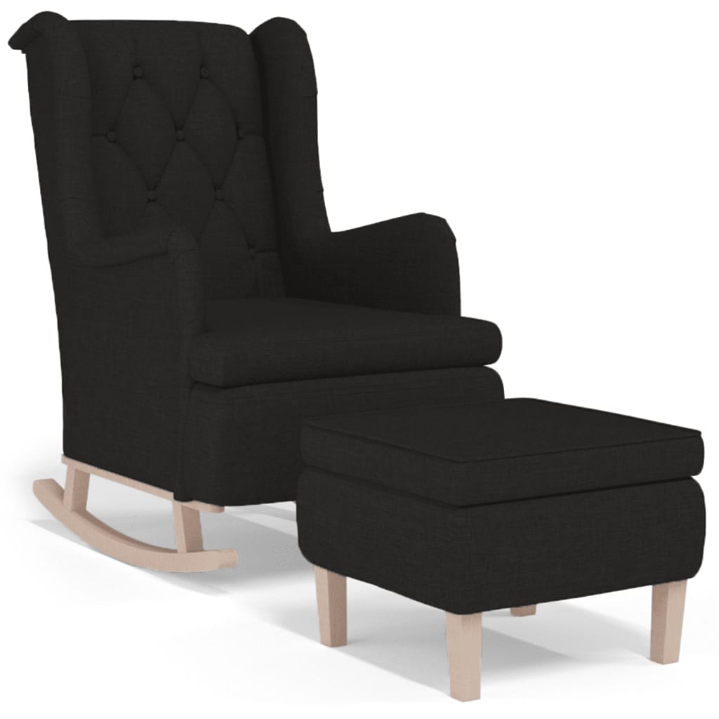 Fauteuil met schommelpoten en voetenbank stof zwart
