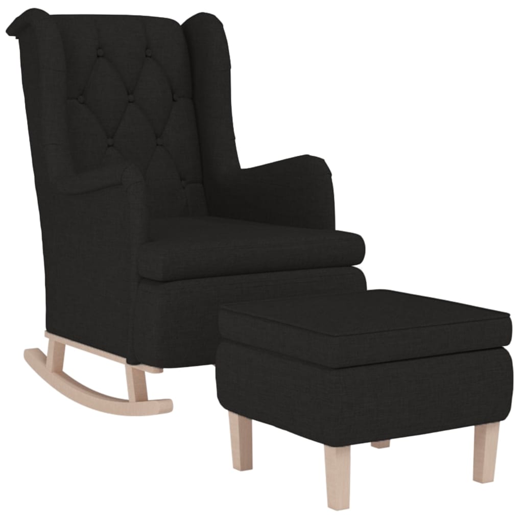 Fauteuil met schommelpoten en voetenbank stof zwart