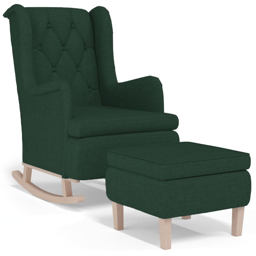 Fauteuil met schommelpoten en voetenbank stof donkergroen