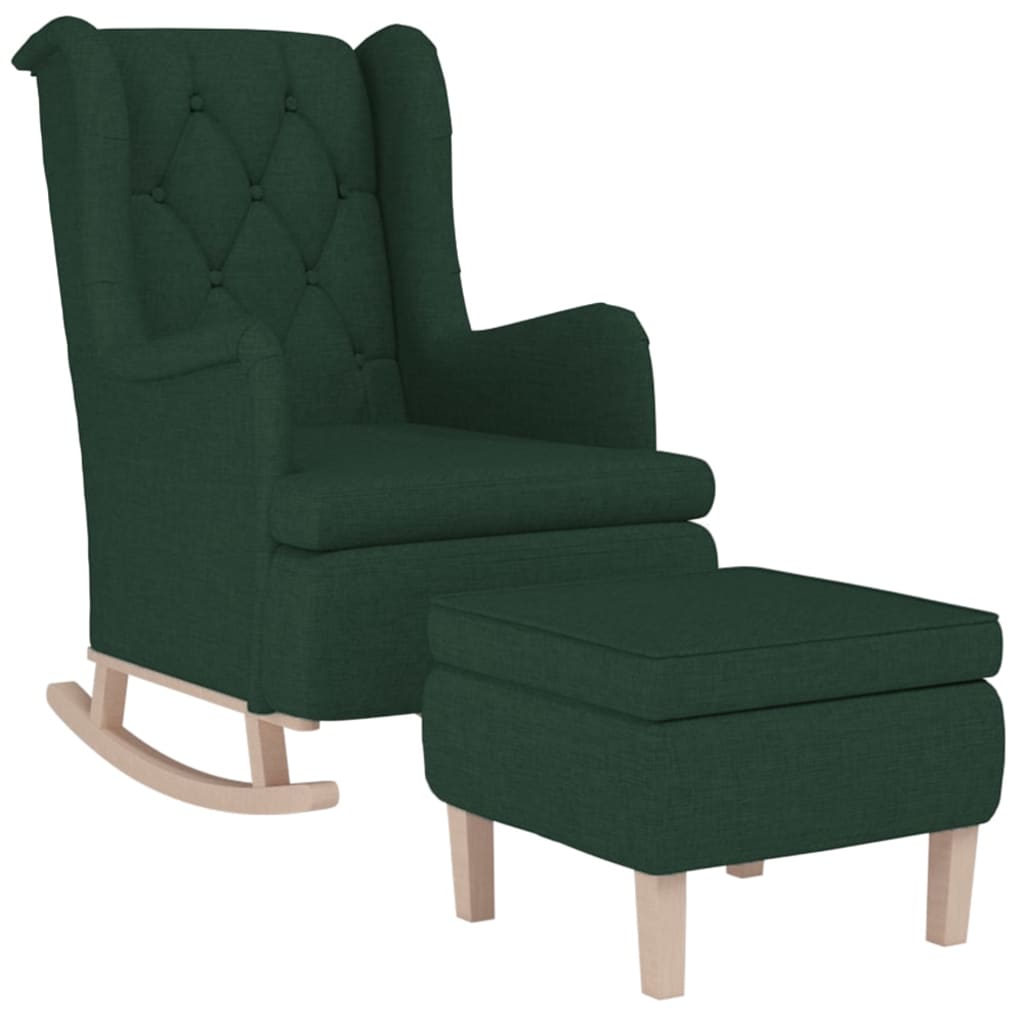Fauteuil met schommelpoten en voetenbank stof donkergroen