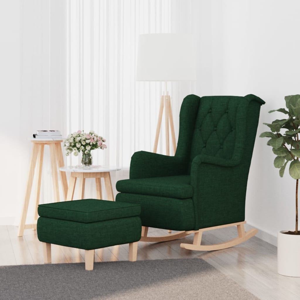 Fauteuil met schommelpoten en voetenbank stof donkergroen