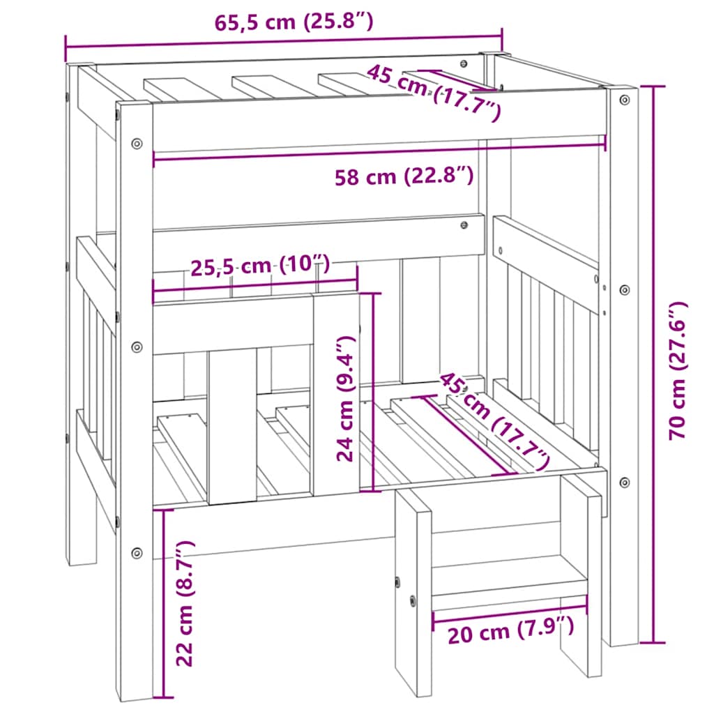 Hondenmand 65,5x50,5x70 cm massief grenenhout wit