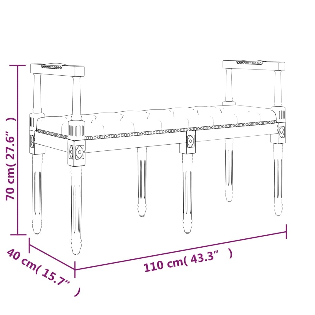 Bankje 110x40x70 cm fluweel lichtgrijs