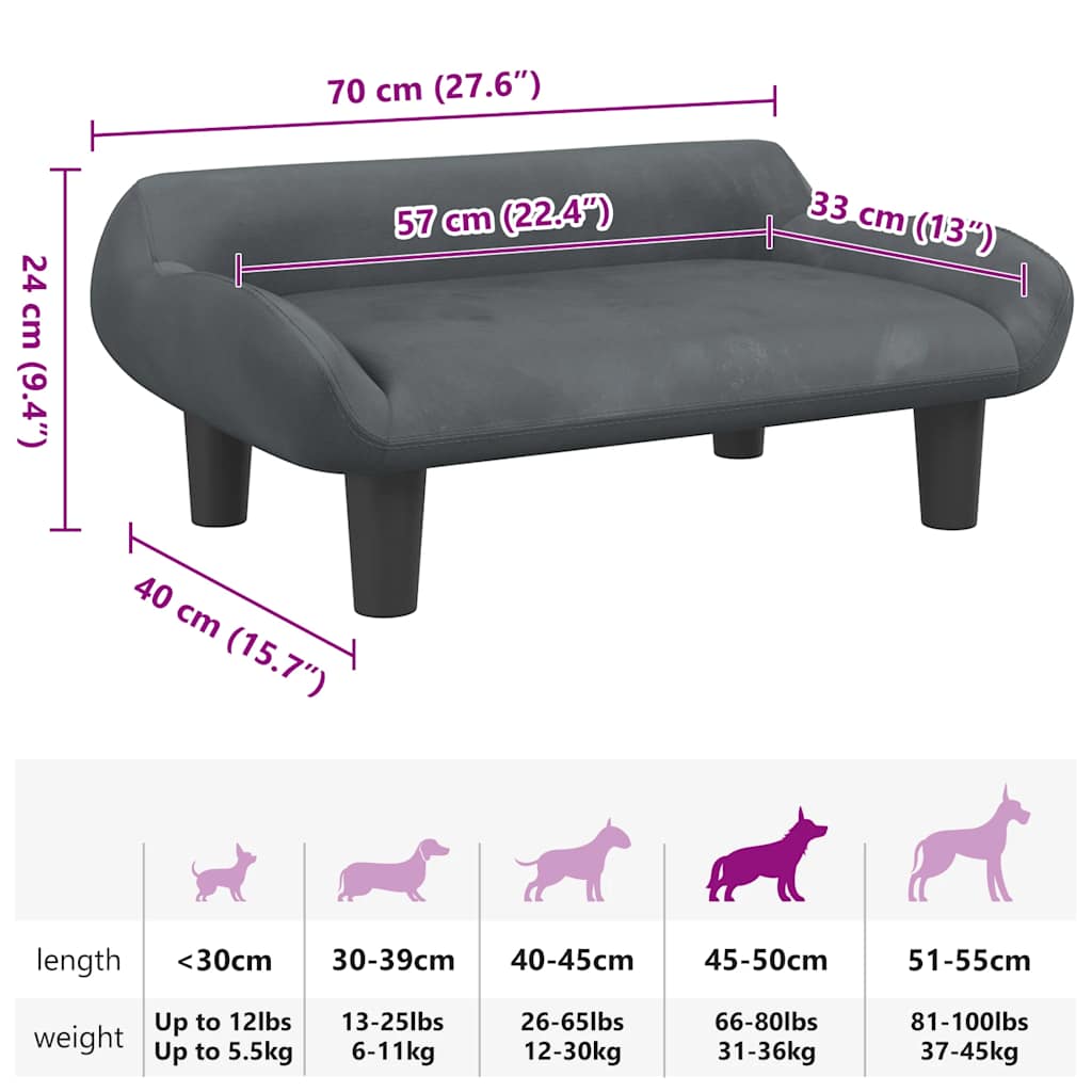 Hondenmand 70x40x24 cm fluweel donkergrijs
