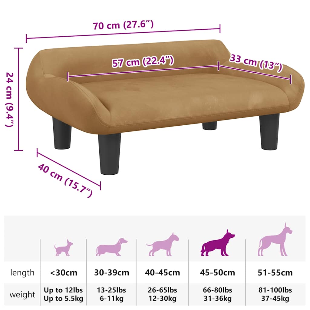 Hondenmand 70x40x24 cm fluweel bruin