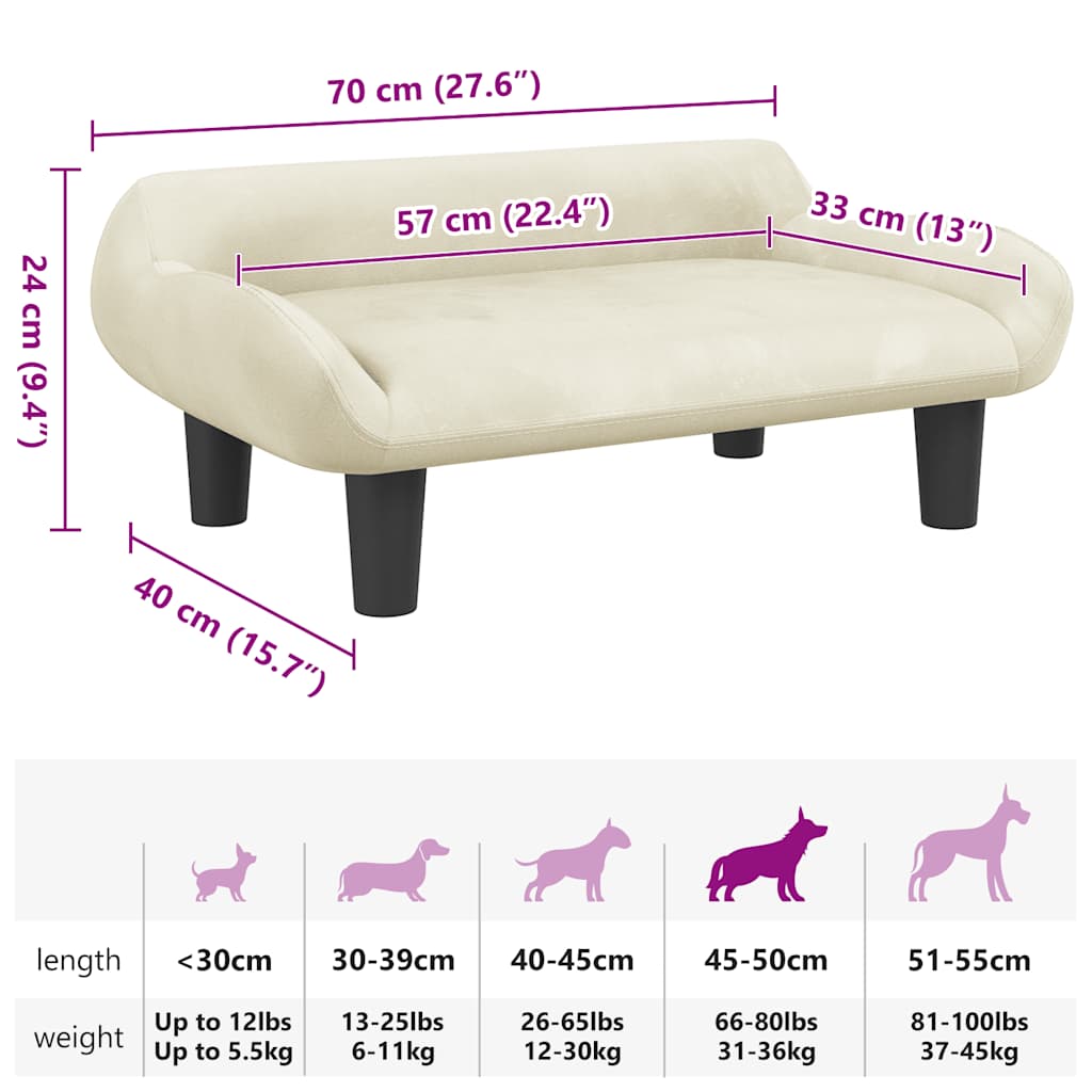 Hondenmand 70x40x24 cm fluweel crèmekleurig