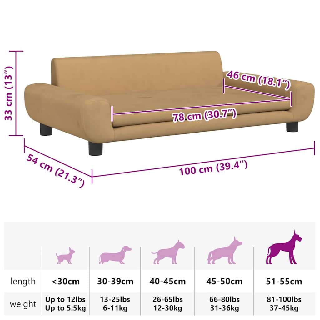 Hondenmand 100x54x33 cm fluweel bruin