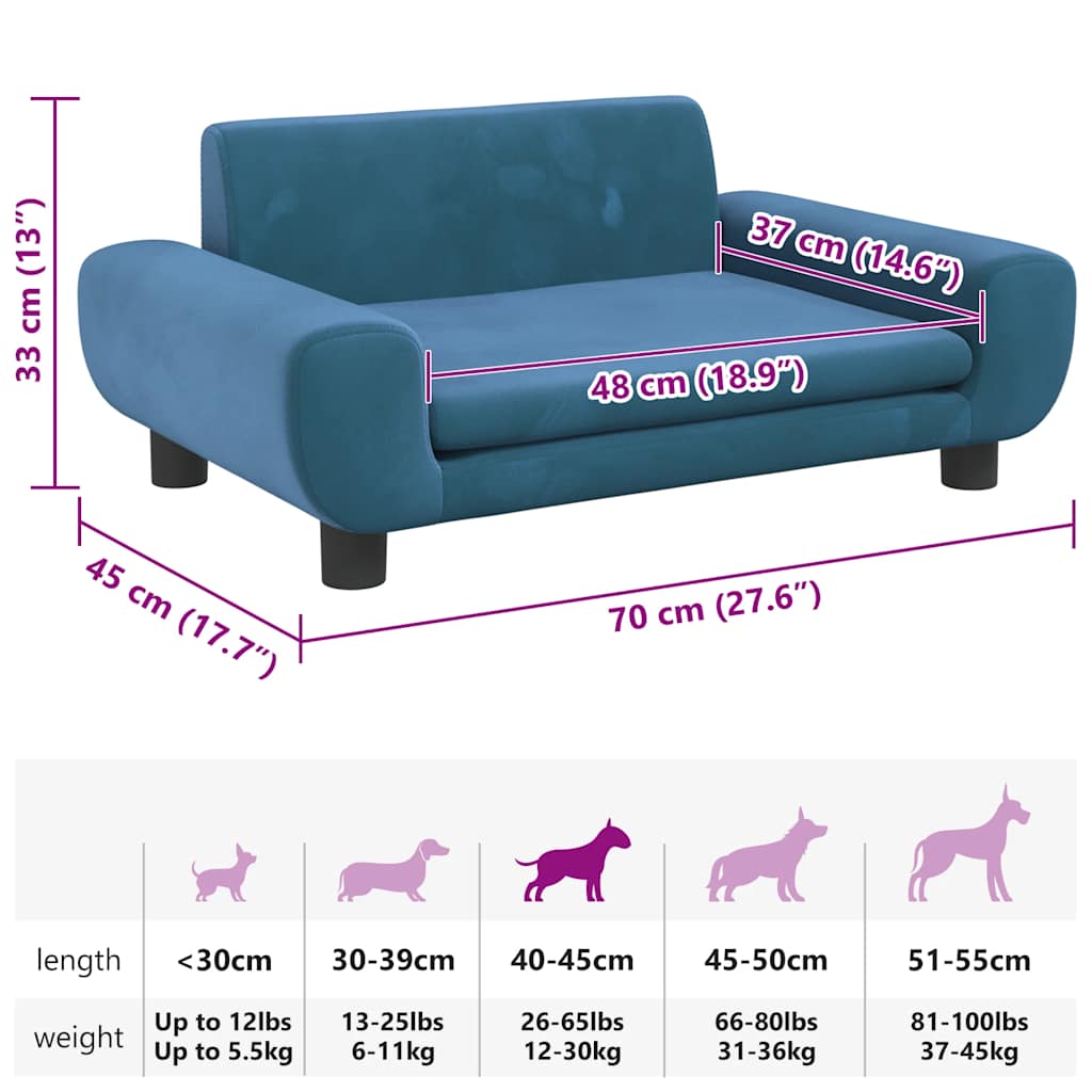 Hondenmand 70x45x33 cm fluweel blauw