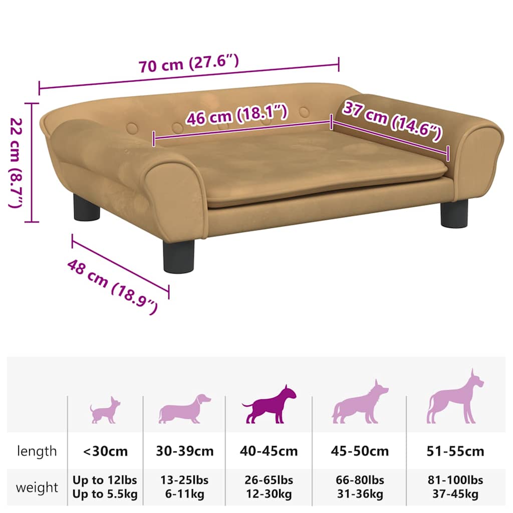 Hondenmand 70x48x22 cm fluweel bruin
