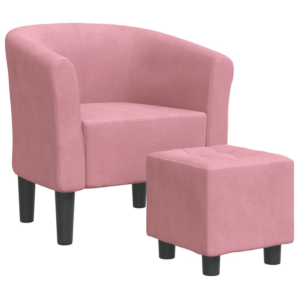 Kuipstoel met voetenbank fluweel roze