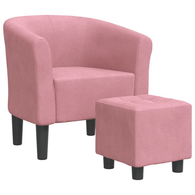 Kuipstoel met voetenbank fluweel roze