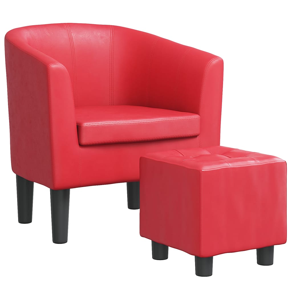Kuipstoel met voetenbankje kunstleer rood