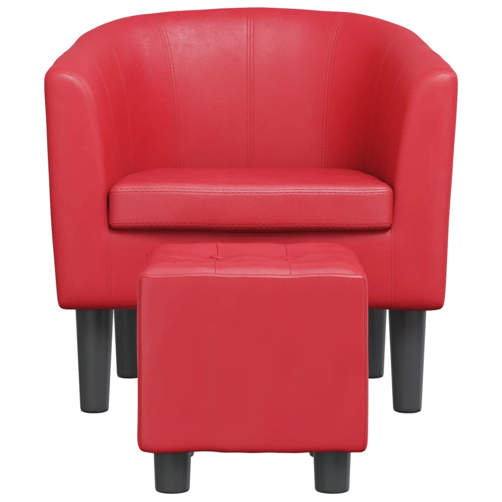 Kuipstoel met voetenbankje kunstleer rood