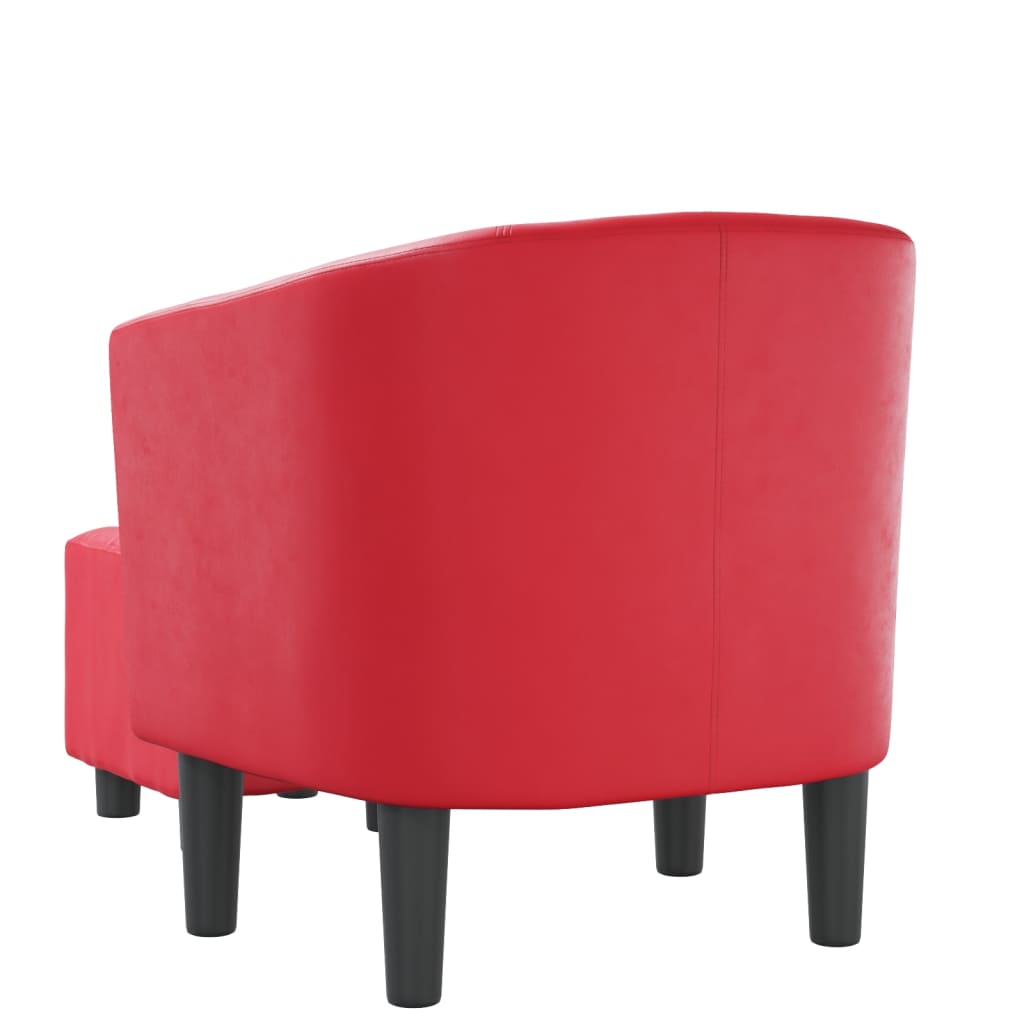 Kuipstoel met voetenbankje kunstleer rood