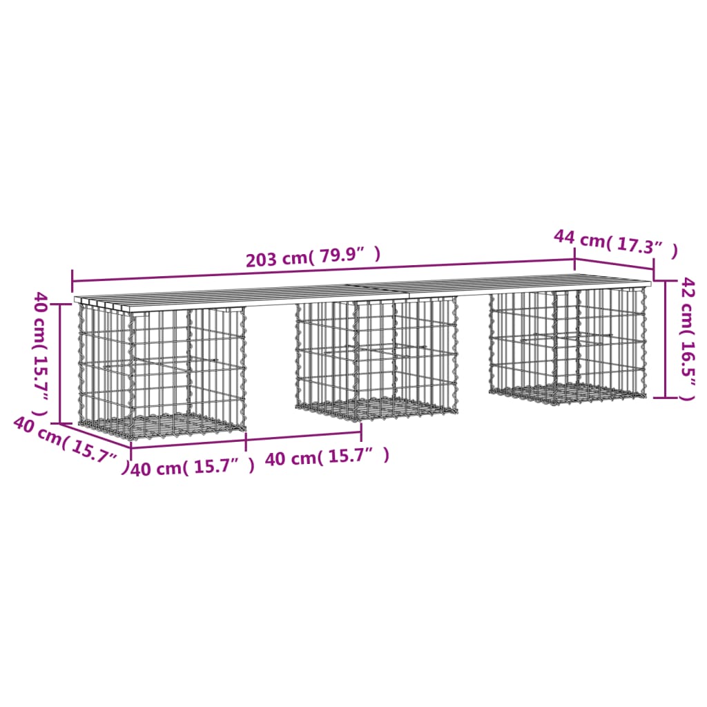 Tuinbank Schanskorfontwerp 203x44x42 cm massief grenenhout