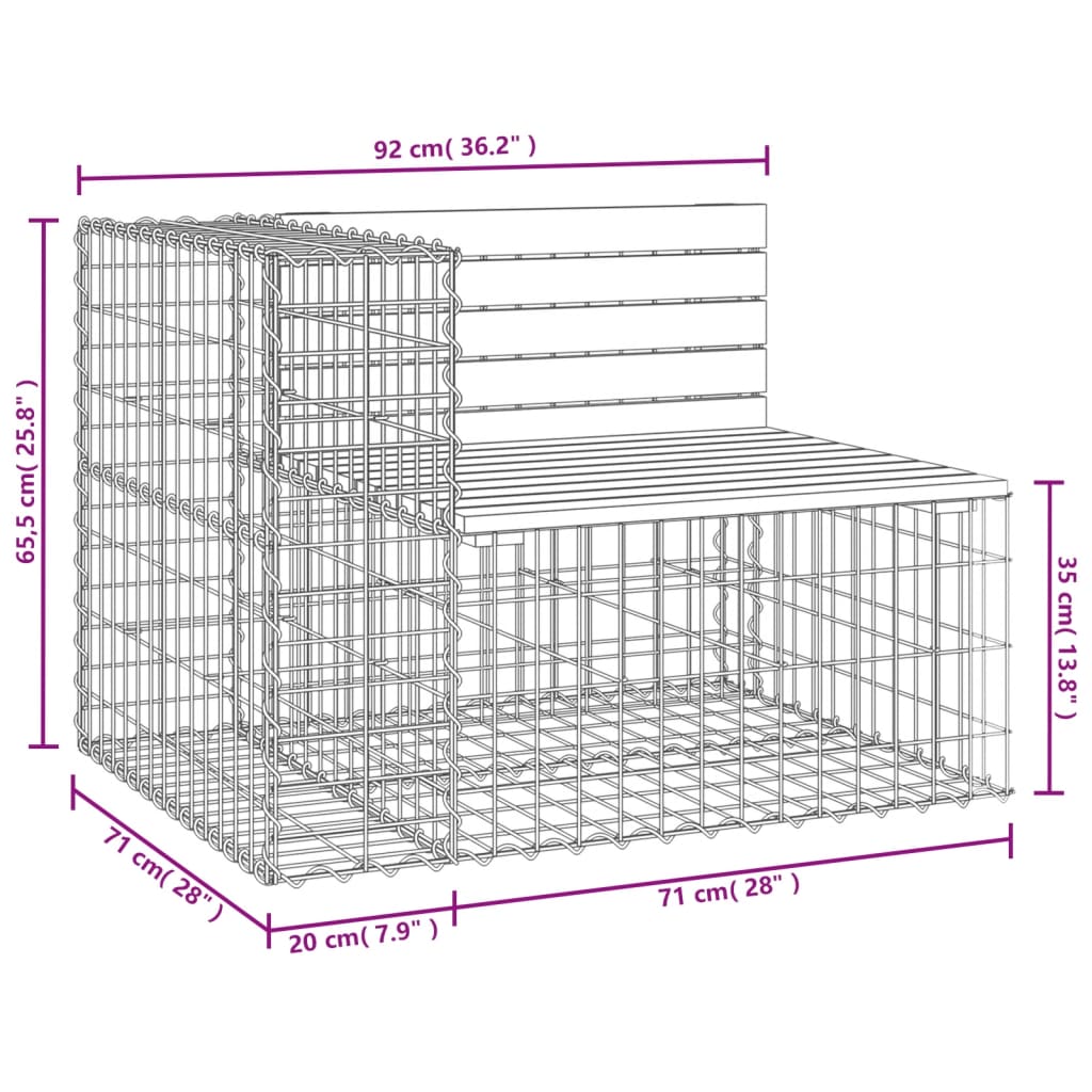 Tuinbank schanskorfontwerp 92x71x65,5 cm massief grenenhout