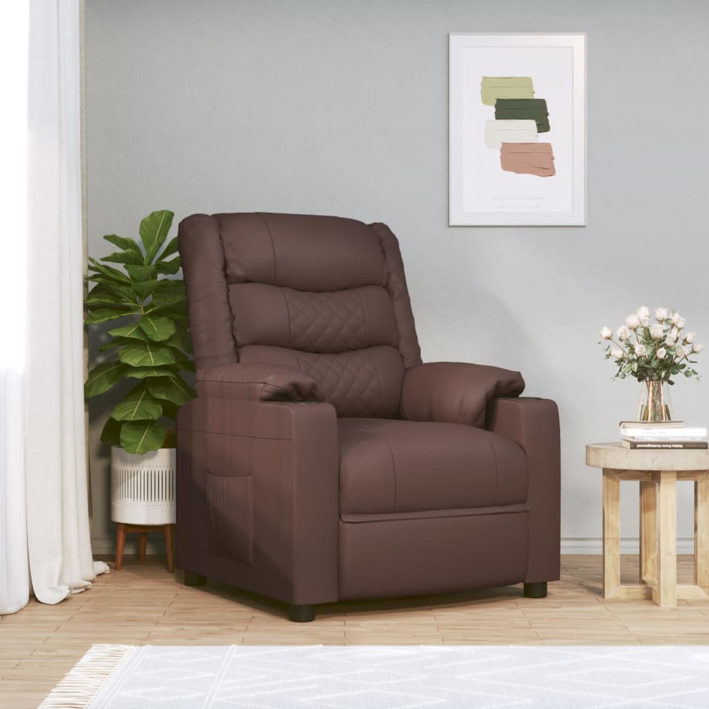 Fauteuil verstelbaar elektrisch kunstleer bruin